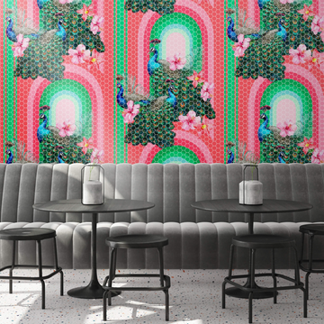 Peacocks in Miami Tiles by Miss Lolo