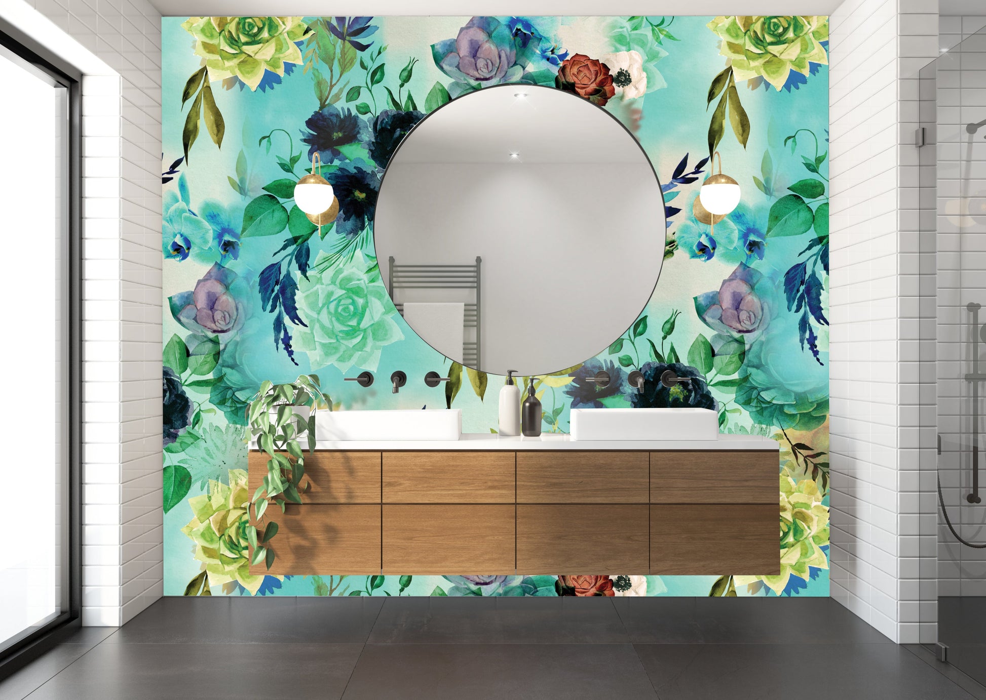 All of our wallpaper designs are now available as vinyl wallpapers for wet areas. All are printed to order here in Auckland, NZ.  130 cms in width and sold by the lineal metre.  450 gsm in weight