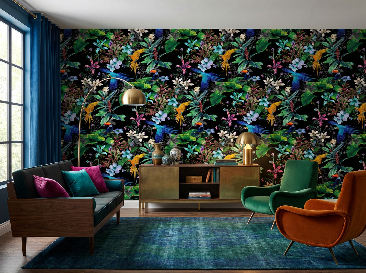 コレクション Hale Pua/ Black Velvet Bird of Paradise Birds of Paradise (black) Wallpaper - Large Scale, Tropical Design