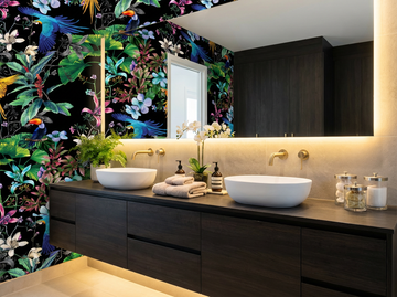 Birds of Paradise (black) Removable Bathroom Wallpaper