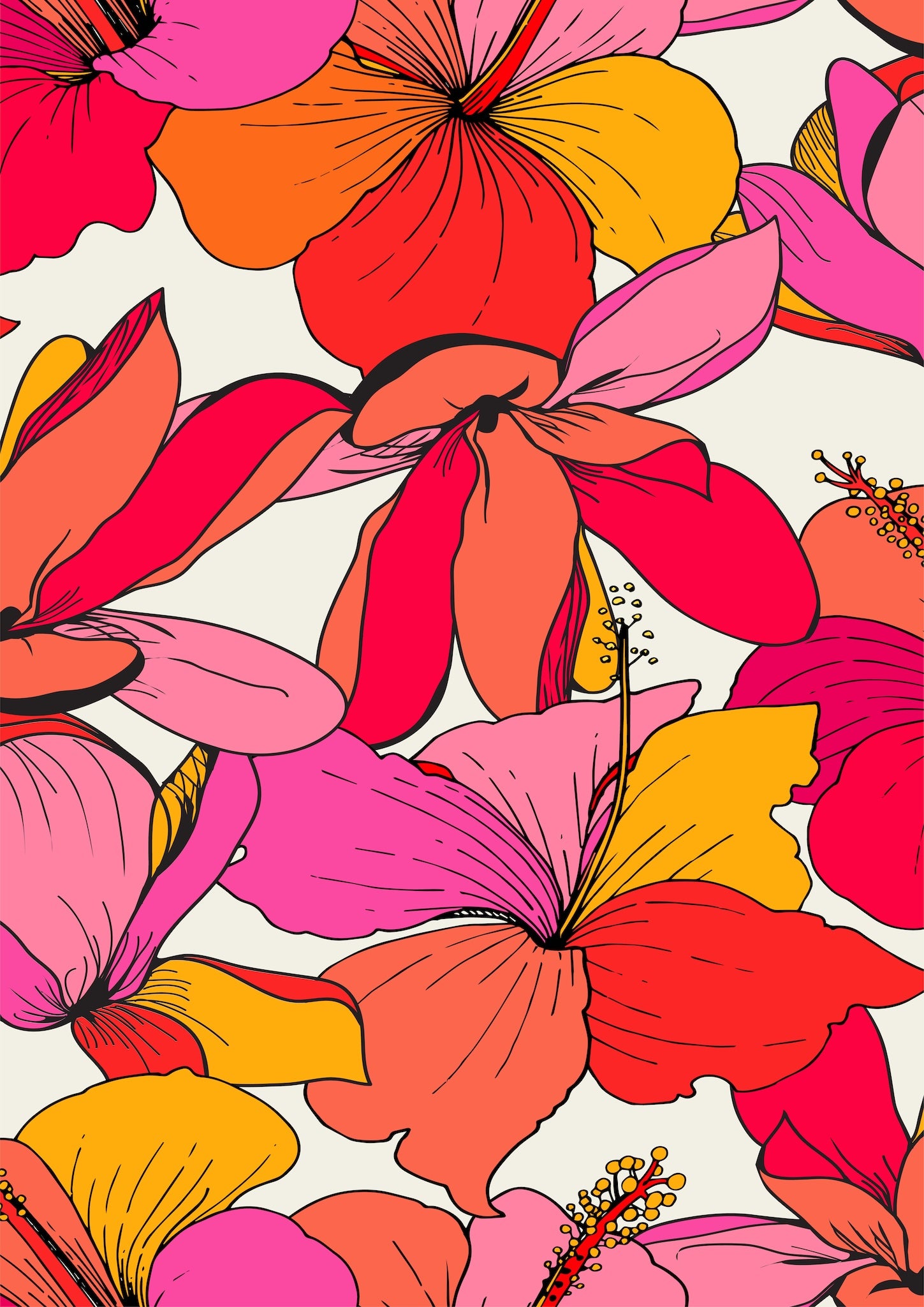 Ryoko 油彩画 女性像 花柄 Hibiscus Hottie Artwork - Contemporary, framed artwork