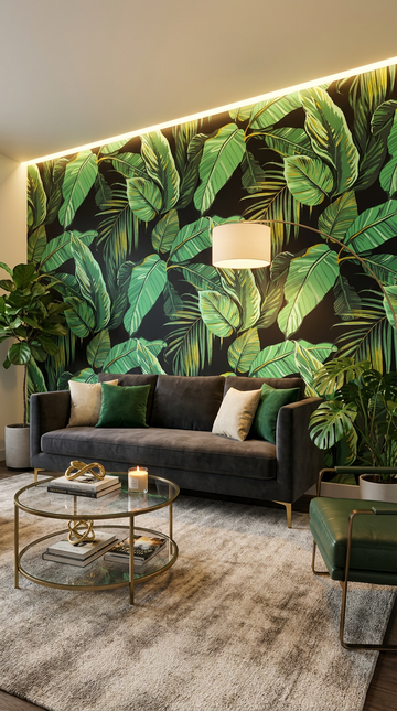 Leafy Greens Black Wallpaper by Miss Lolo