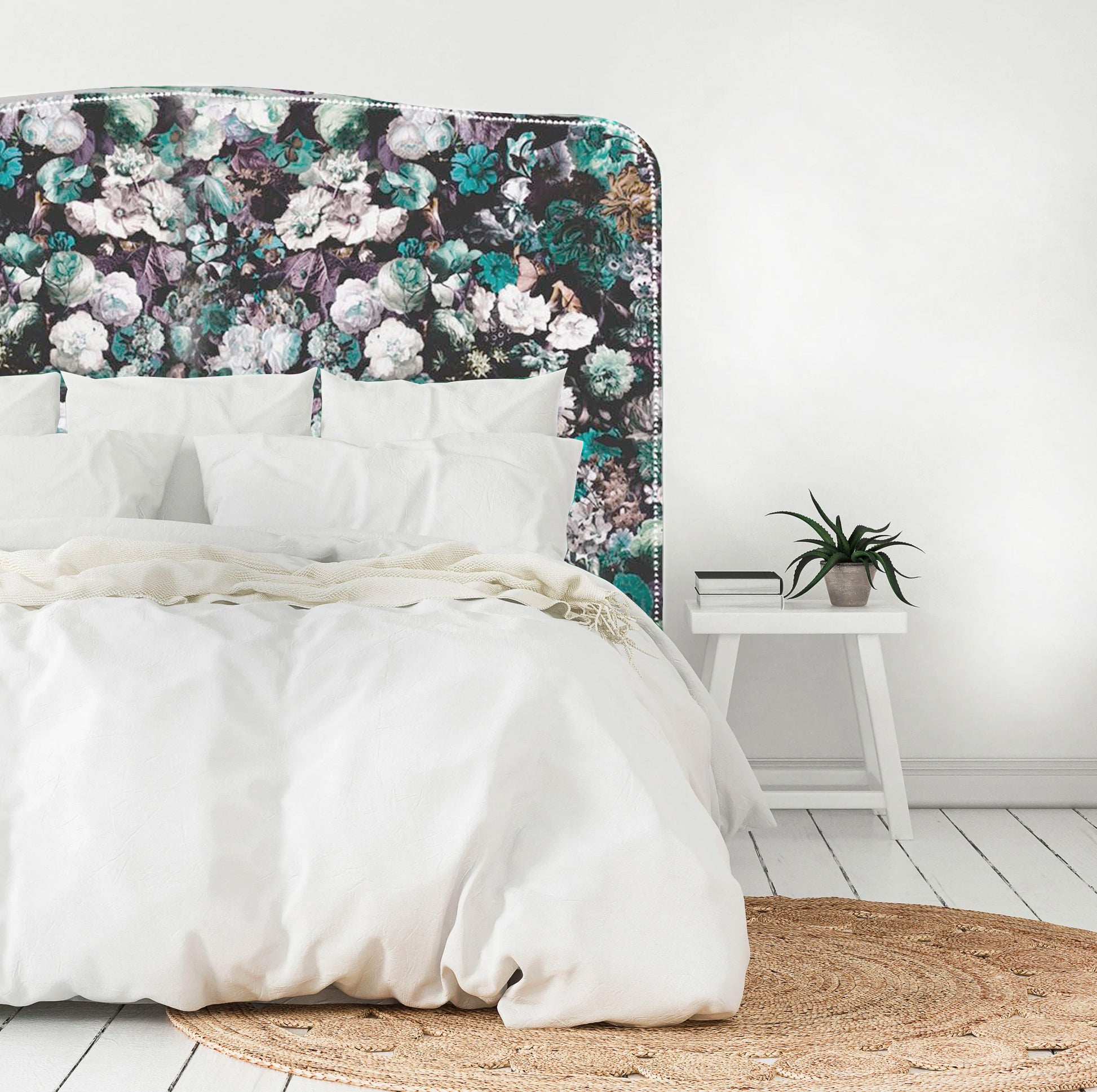 Our classic Cleveland style headboard is given a bold face-lift with the use of colourful, floral velvet. As these are made to order in NZ, please allow 6-8 weeks for production.