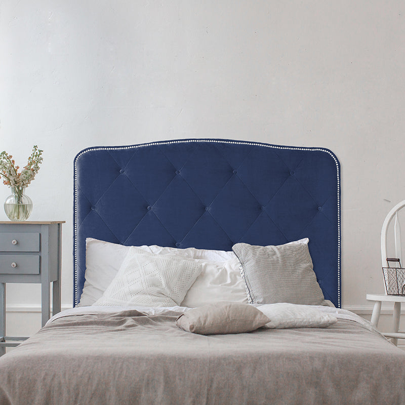 A classy and classic headboard style; the Cleveland. Featuring a diamond stitch pattern on a gorgeous velvet and is finished with a row of silver strip studs. NZ made, please allow 6-8 weeks for production.
